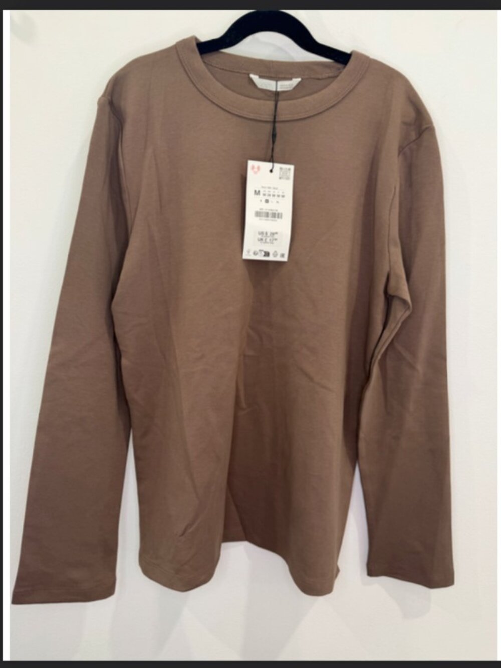 NWT Zara Women’s Brown Long Sleeve Crewneck T-Shirt Size M